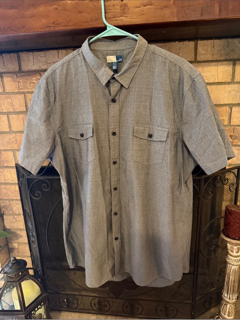 14th & Union Men’s Short Sleeve Button Down Shirt XL Grey Polka Dot Pocket